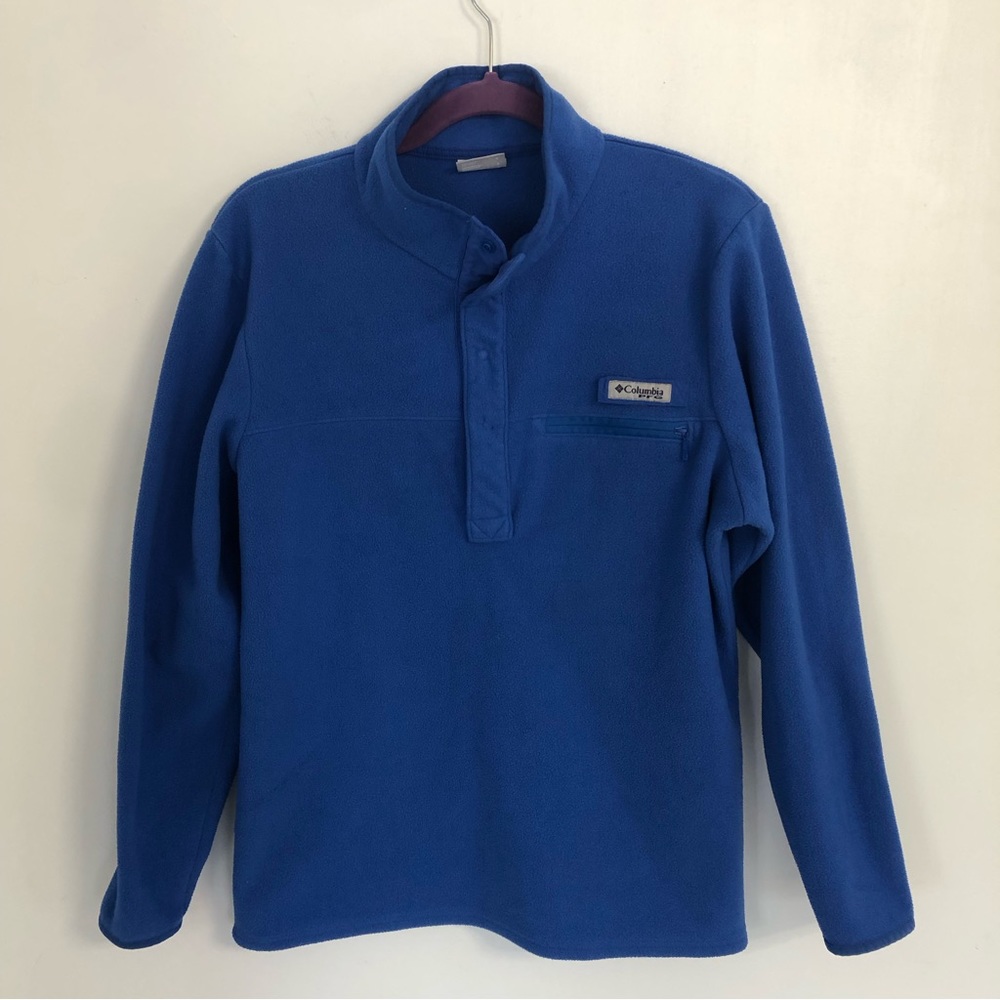 COLUMBIA Men Blue 1/4 Snaps Button Long Sleeve Fleece Sweater Sz S